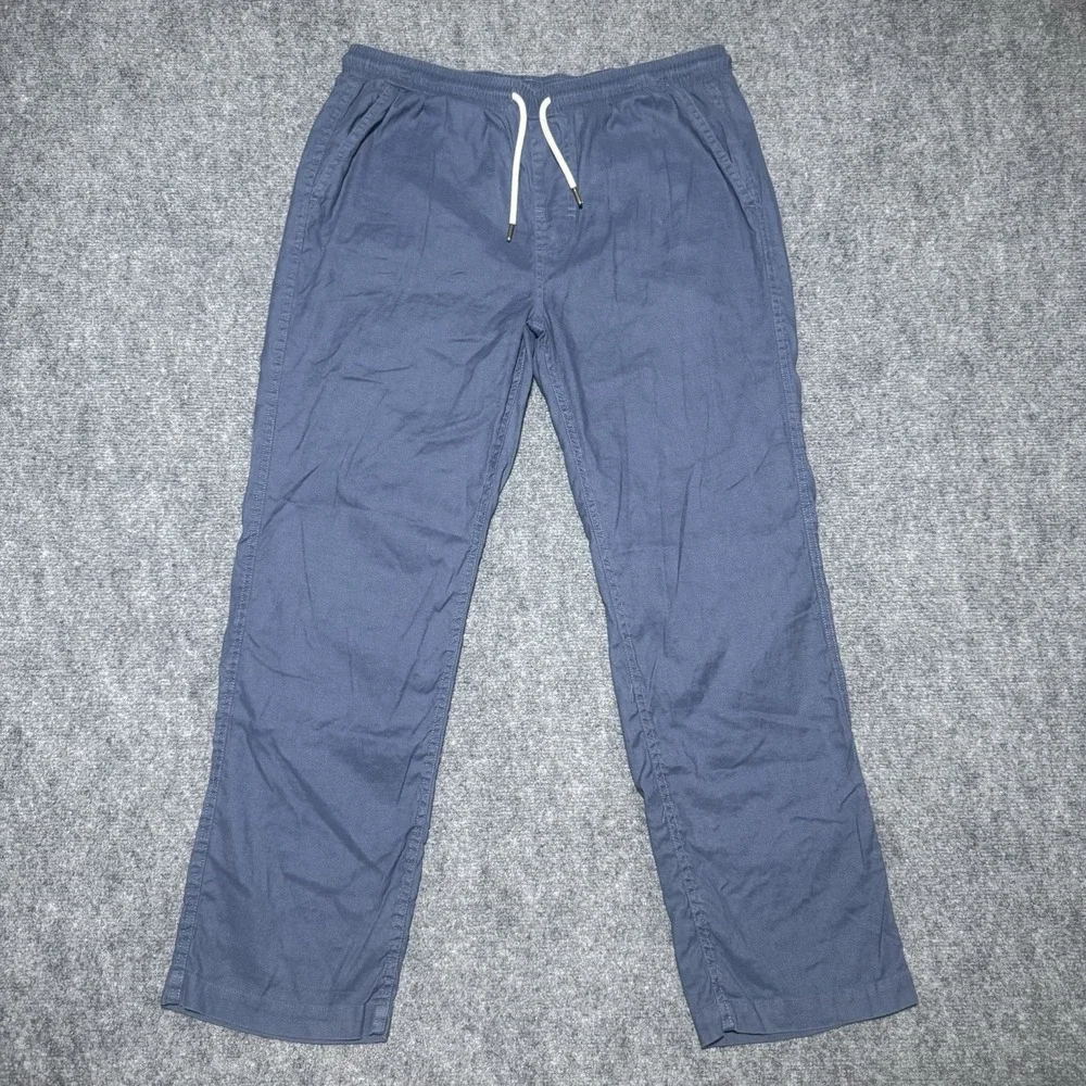Dandy Del Mar Linen Blend Drawstring Pants Navy Blue Men Large Coconut Button